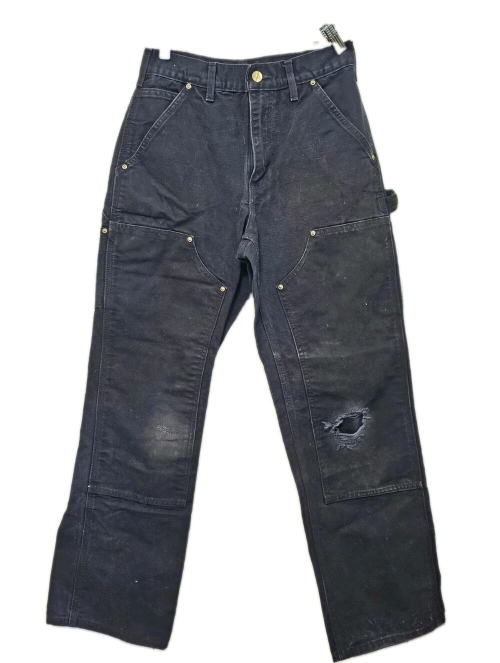 Vtg Carhartt Double Knee Pants 28x30 Black B01 BLK Distressed USA Made Workwear